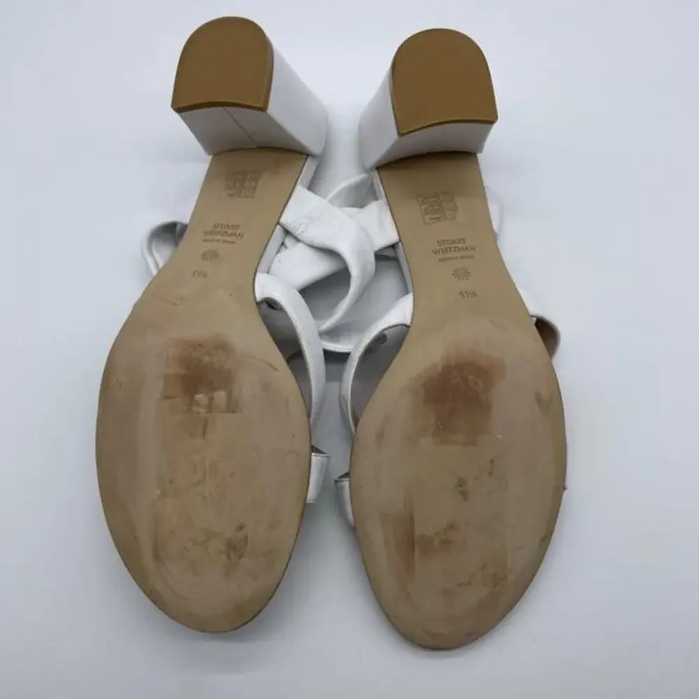 Stuart Weitzman Women's Bandeau White Bow Leather Slide Sandals Size‎ 11.5